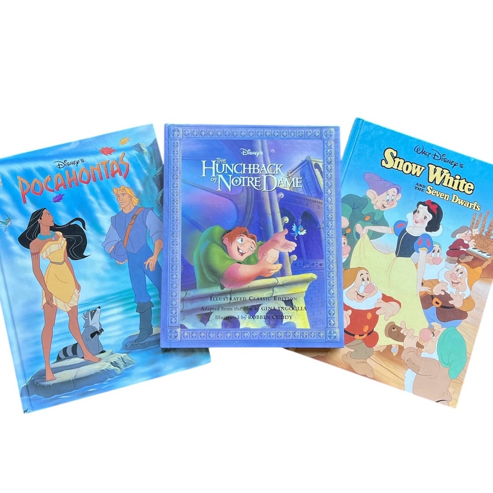 Disney Princess Hard Cover Books Pocahontas Snow White Hunchback ND 90s Vintage